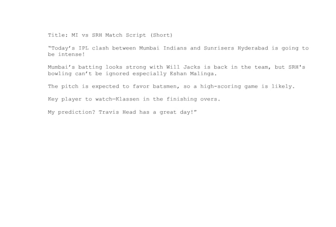 write engaging youtube cricket scripts for ipl and match analysis